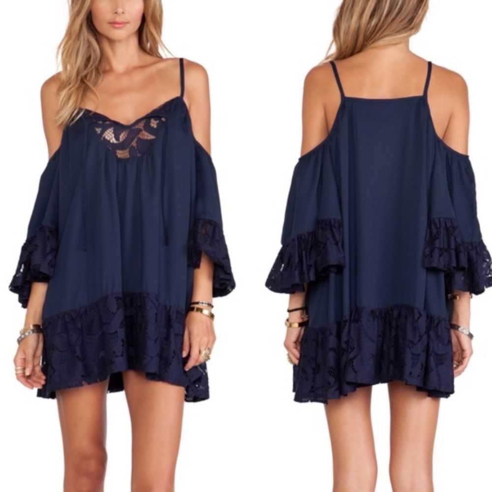 Revolve Tularosa Hattie Navy Cold Shoulder Swing Dress XS
